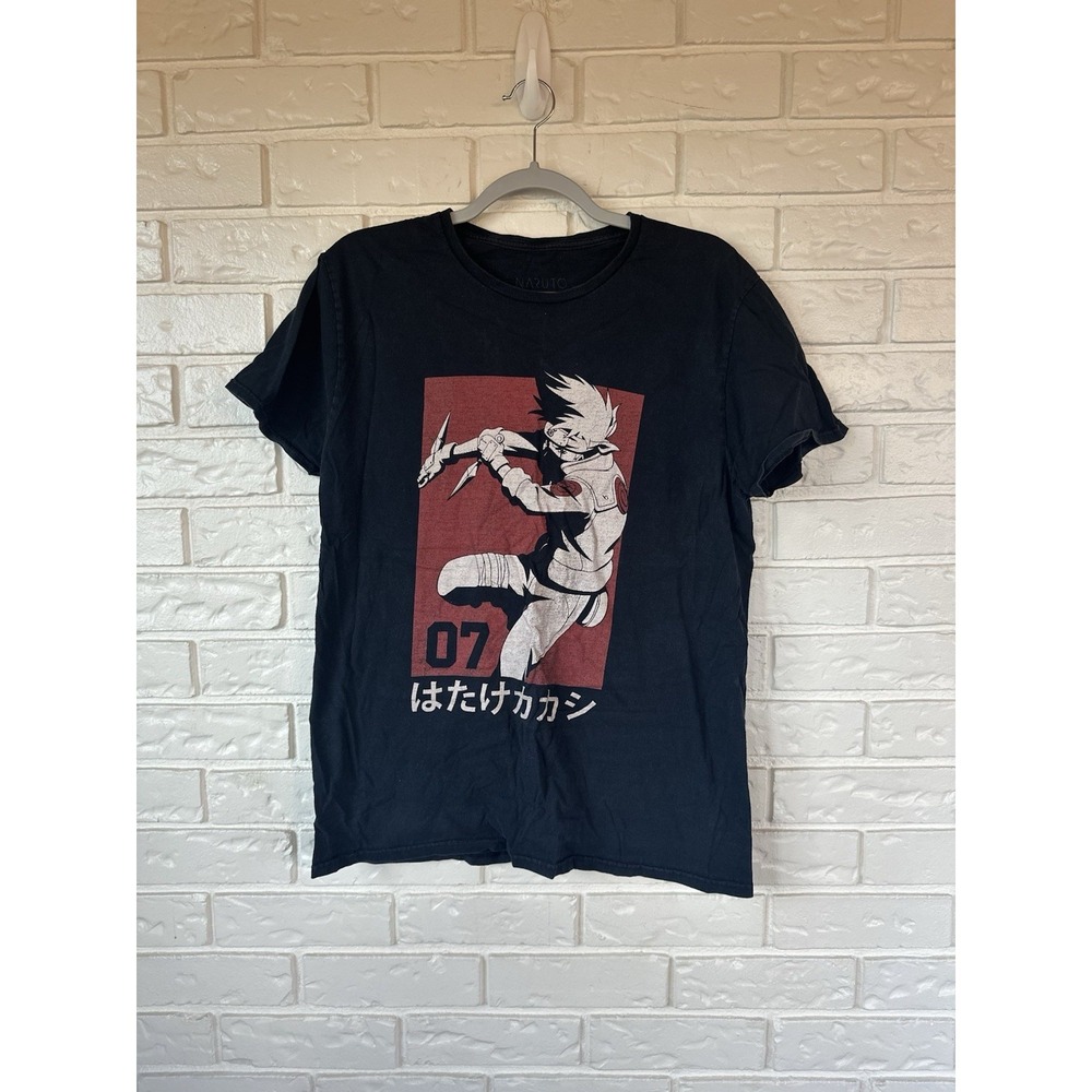 Naruto Shippuden Kakashi Hatake Graphic T Shirt Black Anime Tee Mens Large